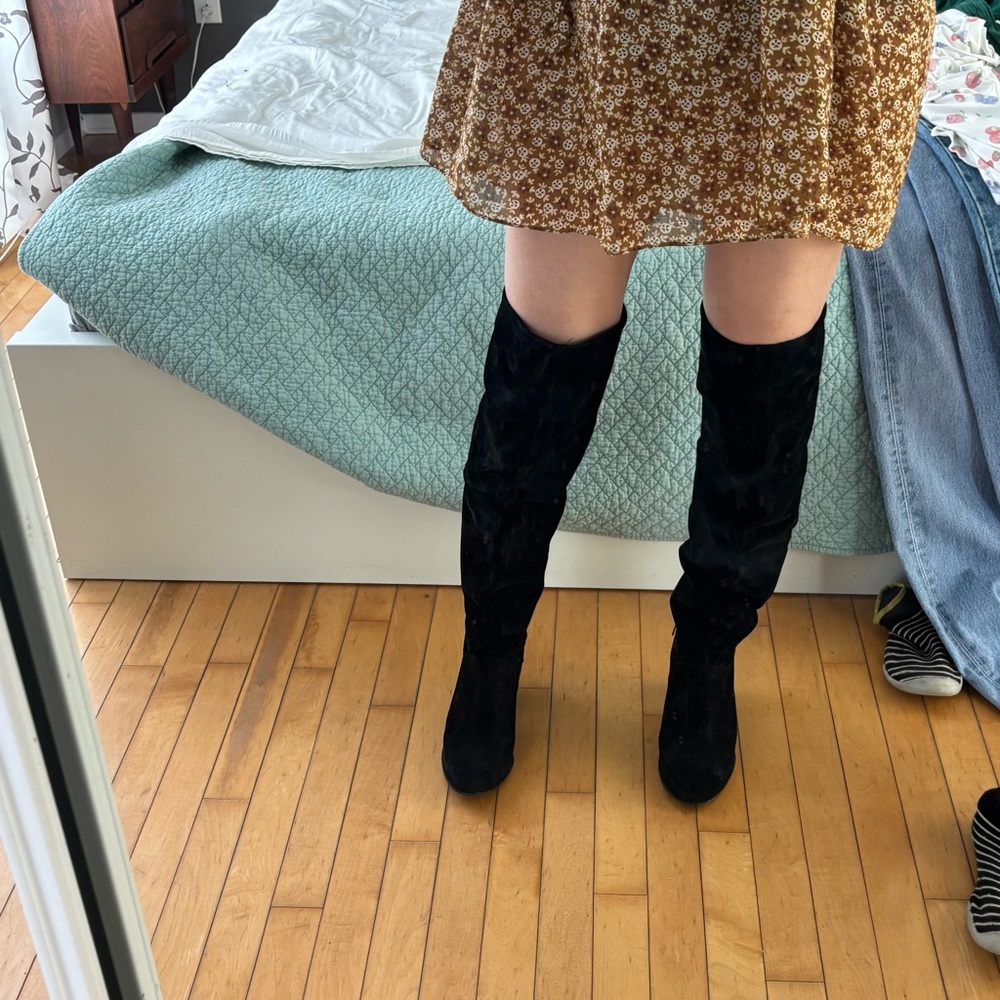 Women's Black Suede Knee-High Boots